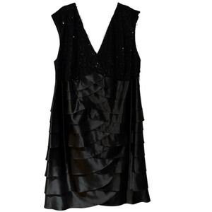 R&M RICHARDS BLACK SEQUINED RUFFLED MIDI DRESS SIZE 22W